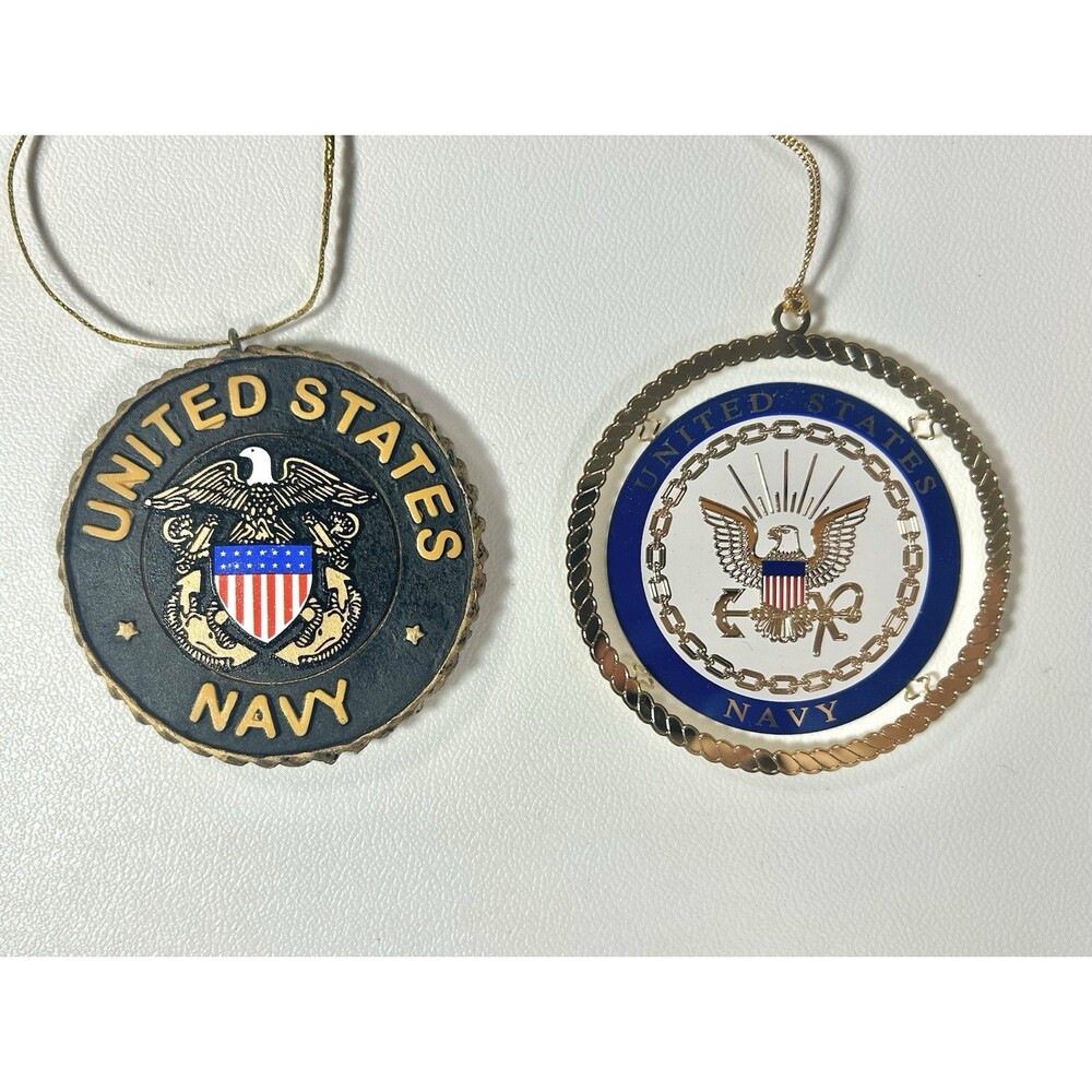 2 US Navy Christmas Ornament Military American Pride USA Gift Gold Tone Trim
